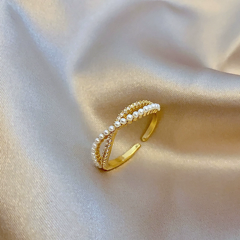 Ring from pearl, small design zirconium, light luxury style, high-quality style, on index finger