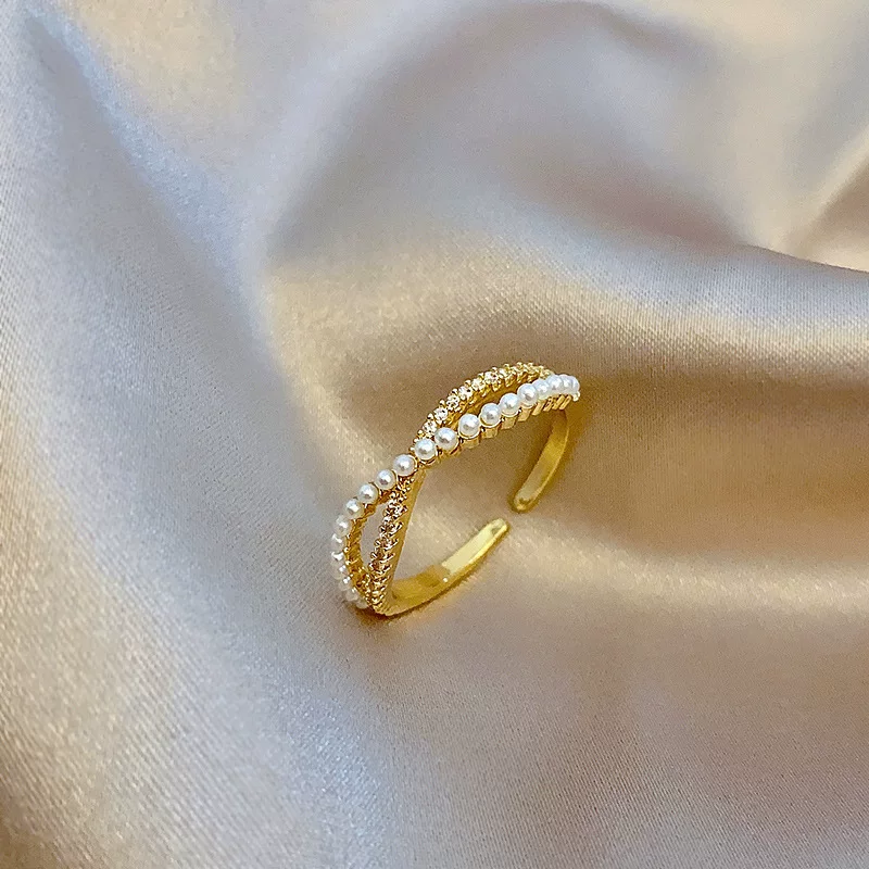 Ring from pearl, small design zirconium, light luxury style, high-quality style, on index finger