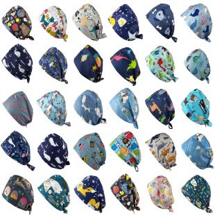 Animal surgery cap doctor nurse hand washing clothes hat strap printed handmade dust hat