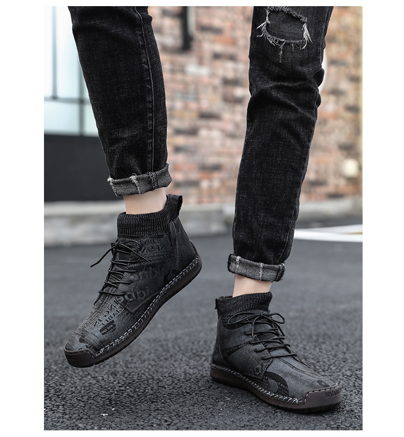 Herrenschuhe Herbst Neue Grenzüberschreitende Große Größe Plus Samt Martin Stiefel Socken Im Mund Zu Helfen Baumwolle Handgenähte Herren_voghion.com