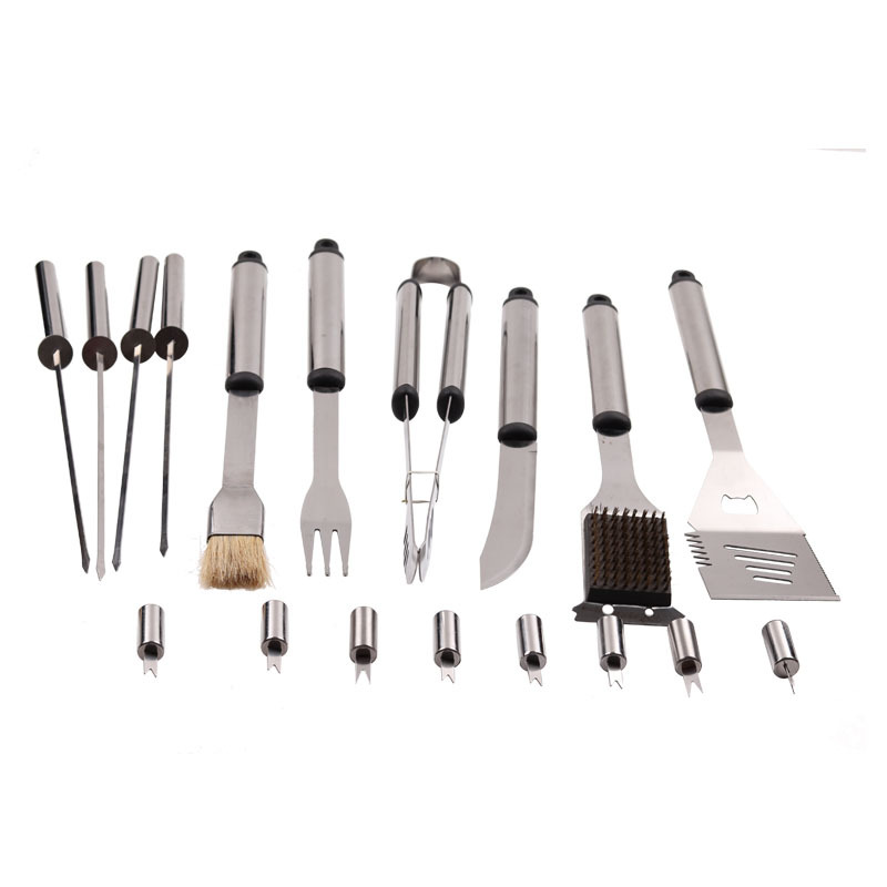 En stock herramientas de barbacoa de acero inoxidable al por mayor 18 piezas de aluminio traje de barbacoa parrilla combinación Amazon
