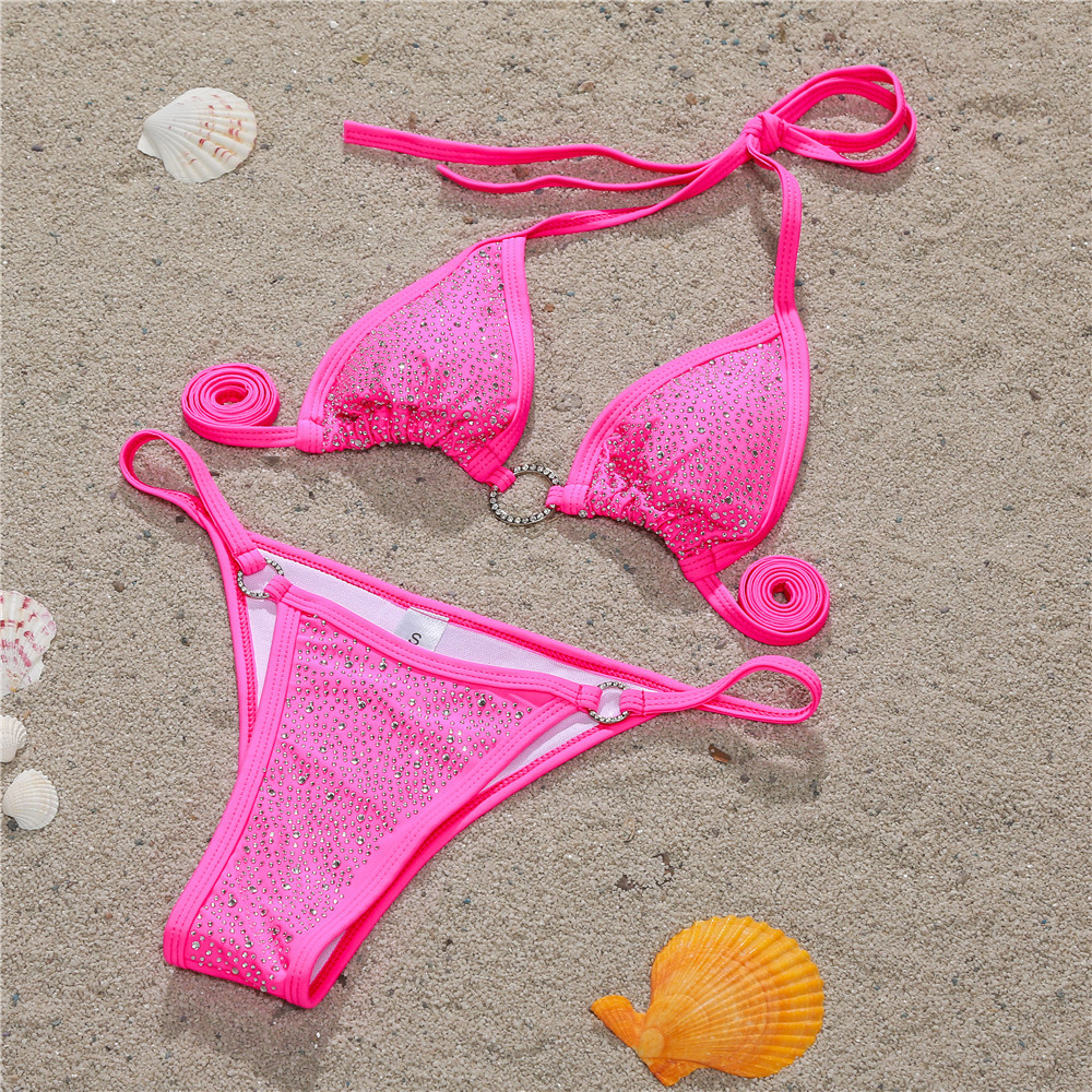 Women's Solid Color Rhinestone Bikinis Swimwear display picture 5
