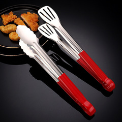 Non-magnetic 201 silicone food tongs, silicone clip with three-line red handle, stainless steel barbecue tongs, bread tongs