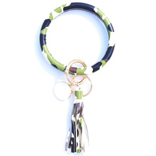 2022亚马逊跨境手镯豹纹皮革手环钥匙扣女士印花PU皮流苏吊坠