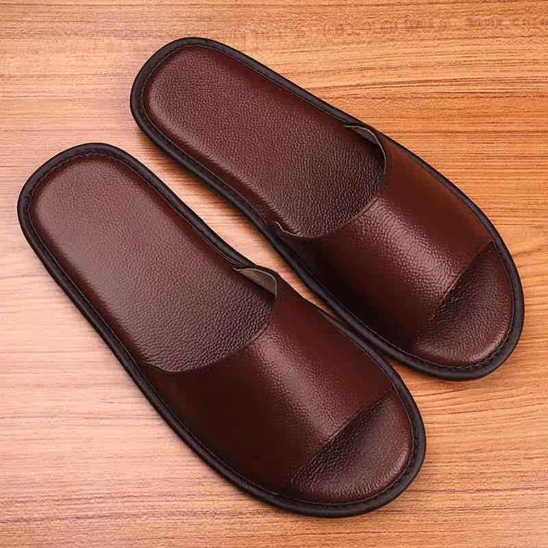 Summer new slippers men and women indoor home home soft bottom anti-slip waterproof couple leather cool slippers manufacturers wholesale