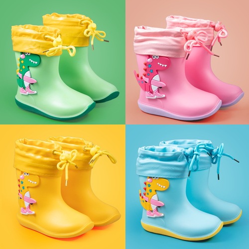 New Star Track Boating Dinosaur Cartoon Water Shoes Rubber Shoes Children's Rain Boots Anti-Slip One Piece Dropshipping