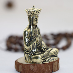 Antique-style patinated pure copper Dizang King Bodhisattva statue small display piece mini portable Zen-style small copper Buddha