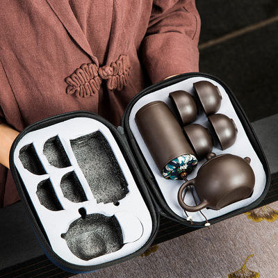 紫砂一壶四杯旅行茶具便携泡茶套装户外车载快客杯礼品定制logo|ms