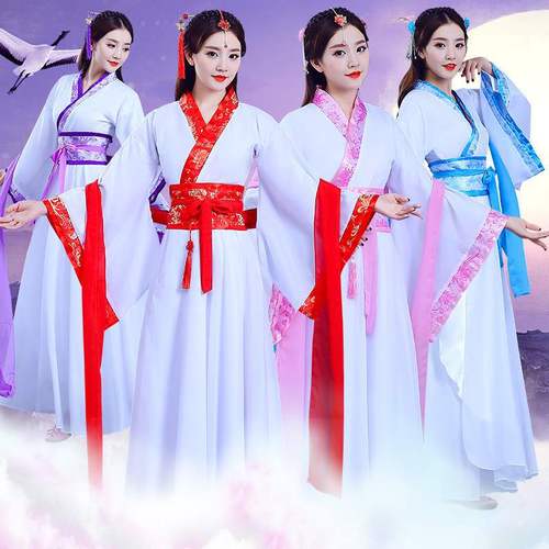 Red blue white Chinese Hanfu for women traditional ancient folk dance costume fairy princess film cospaly dresses graduation class student performance Costume