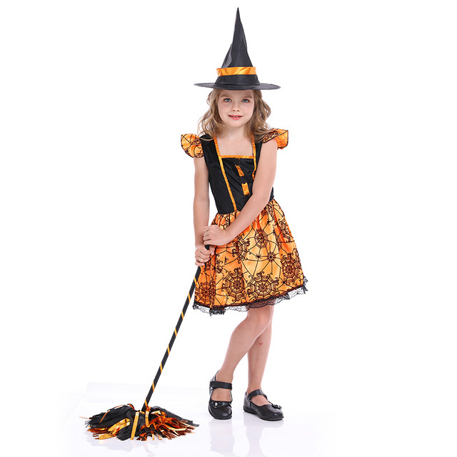 Children’s Costume Girls cos Witch Pumpkin Princess Spider Bat Costume Witch Hunter show Costume