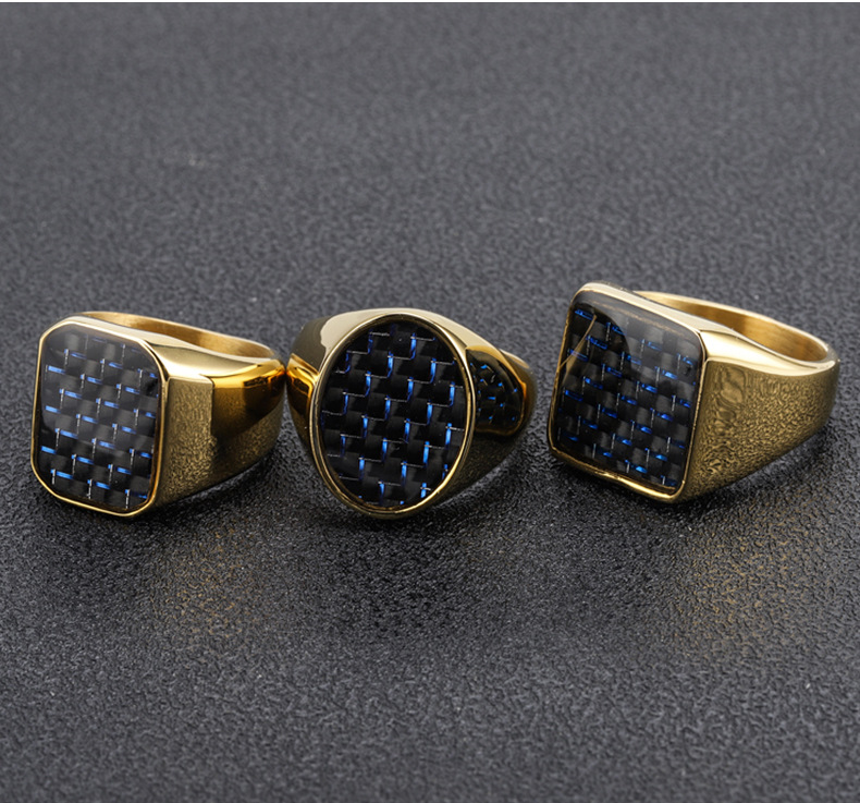 New Carbon Fiber Men's Titanium Steel Golden Thick Ring display picture 1