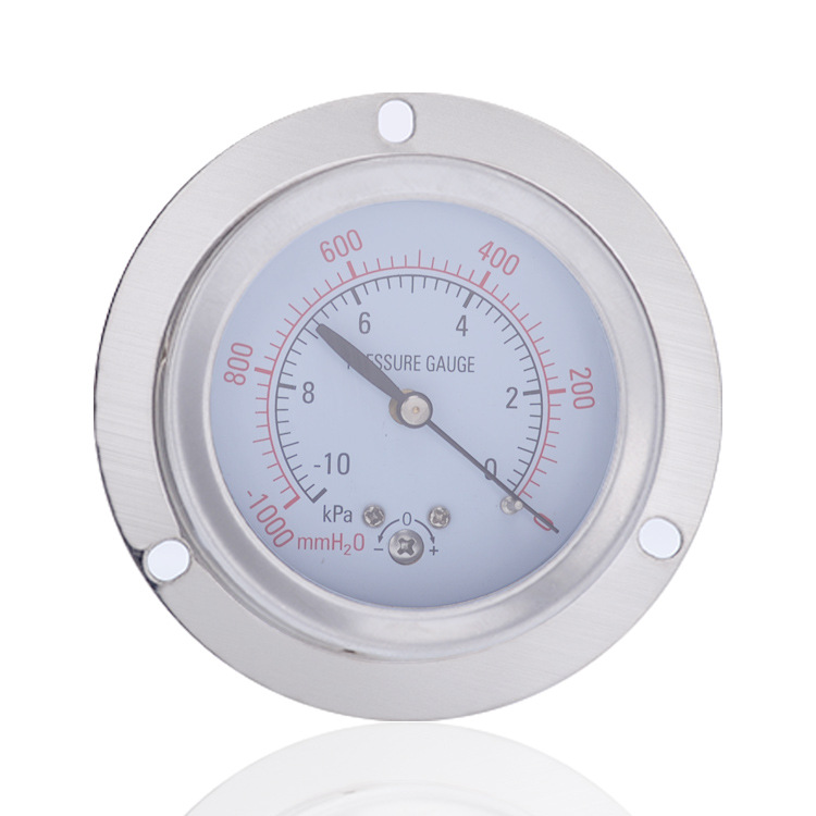 供不锈钢膜盒微压表半钢低压表轴向带前边埋入式YEB-60ZT -10KPA