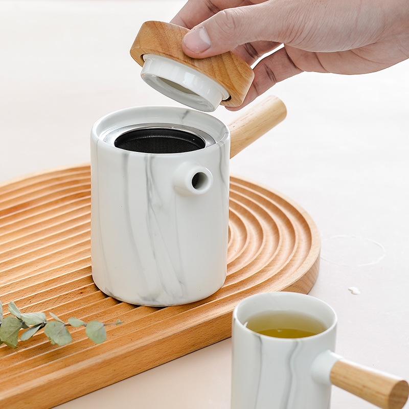 Manija de madera personalizada mango lateral olla una olla cuatro tazas con filtro de té creativo juego de té japonés caja de regalo embalaje logotipo personalizado