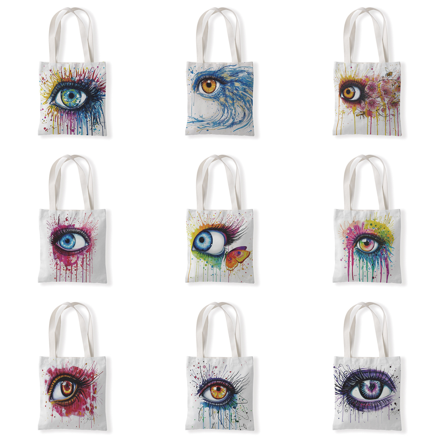 美丽油画眼睛帆布袋百搭包休闲单肩袋学生零钱袋环保购物袋手拎包