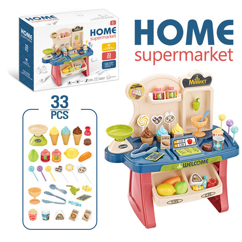 Children's play house multifunctional supermarket table with light and music simulation ice cream candy sales cashier