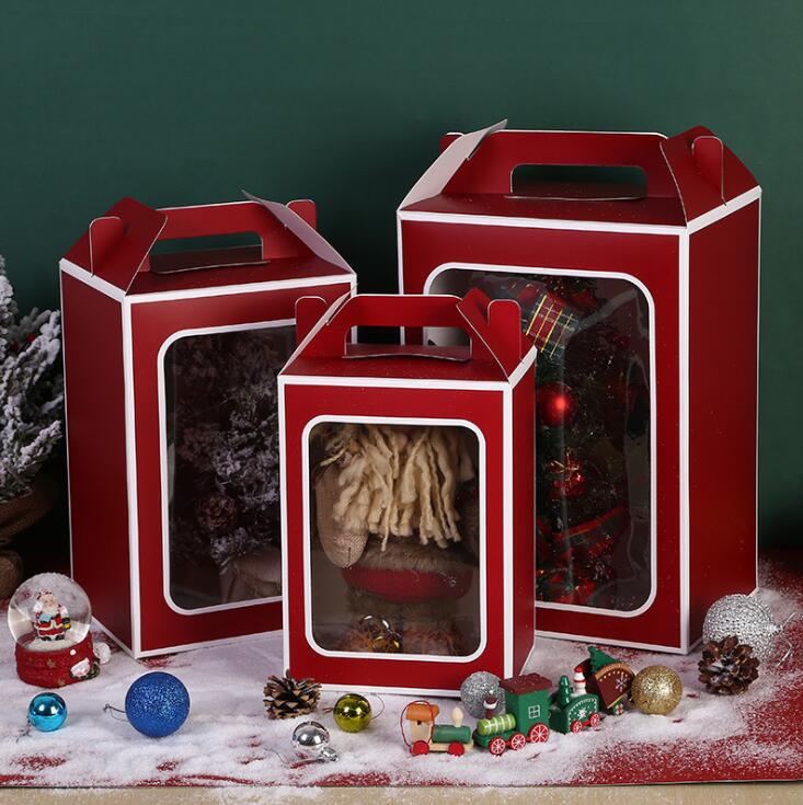 En stock Bolsa de regalo de Navidad bolso de la ventana Nochebuena Apple embalaje caja de cartón regalo de mano caja de dulces bolsa de regalo