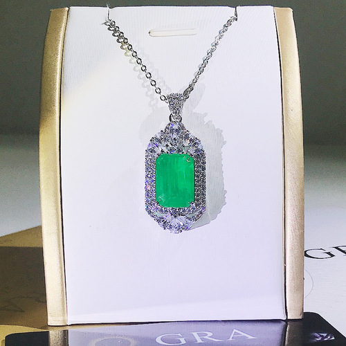 Kuaishou Live Imitation Natural Cotton Fluff Emerald Pendant Platinum 950 Luxury Full Diamond Necklace for Women