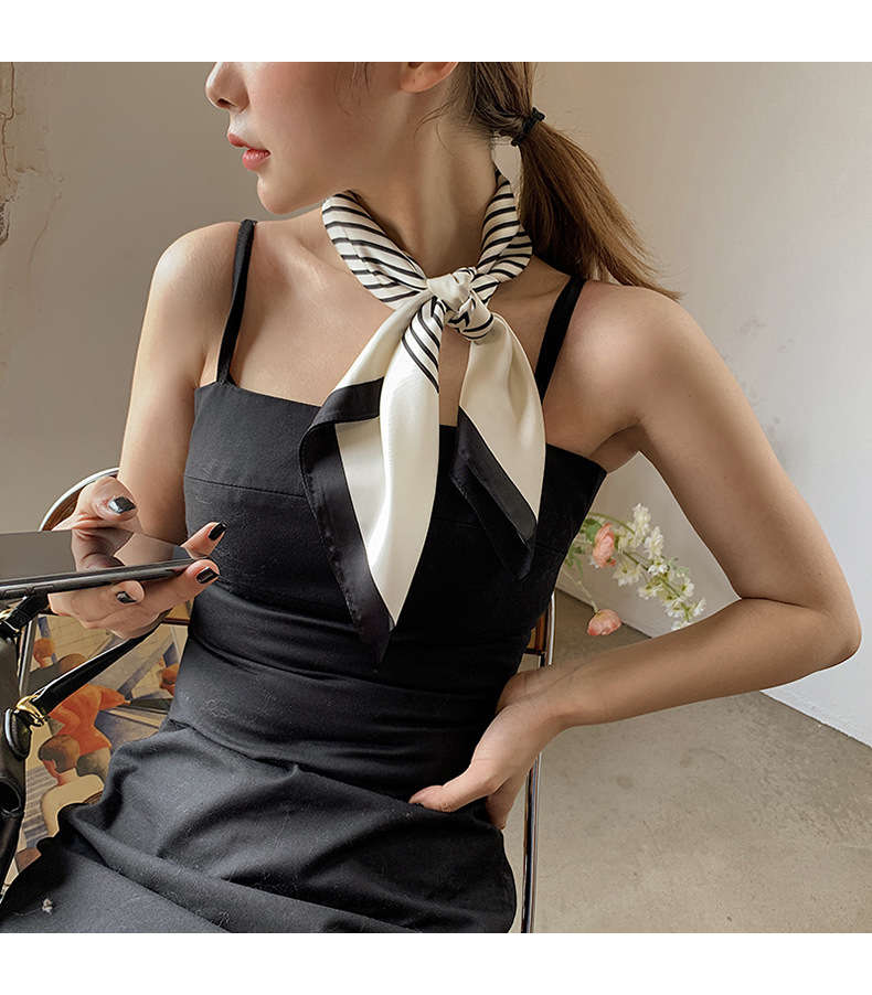 Black And White Stripes Square Silk Scarf display picture 3