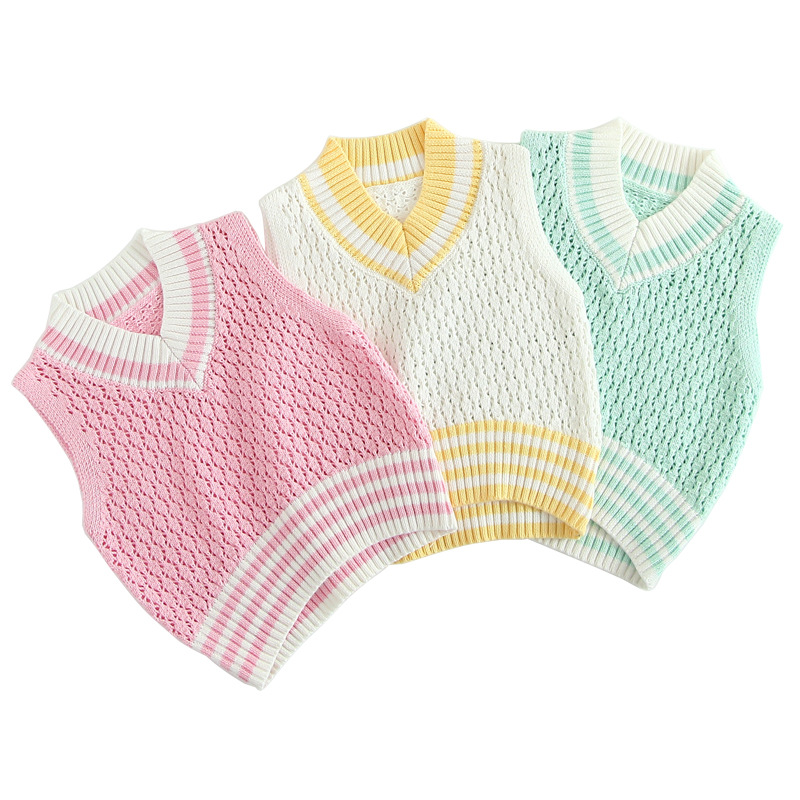 Niñas suéter 2023 primavera y otoño los niños chaleco sin mangas de punto hueco chaleco bebé abrigo moda coreana al por mayor