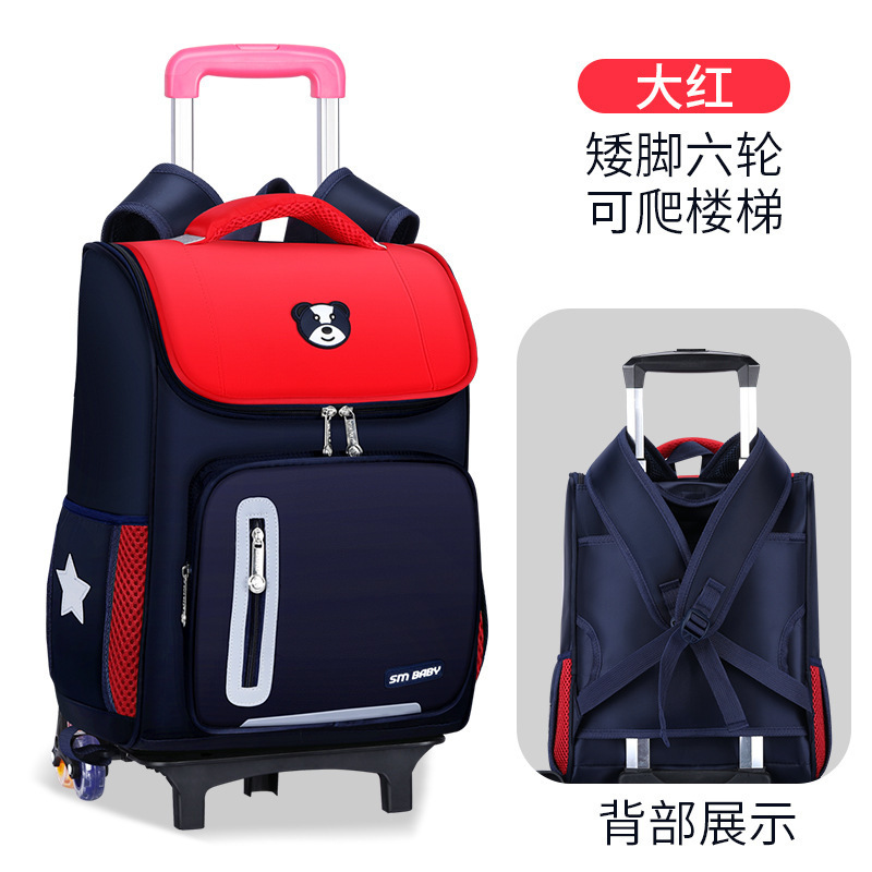 Fábrica de la escuela primaria estudiante carretilla mochila personalizada de tres ruedas de seis ruedas desmontable de doble uso escalera escalada personalizada impresa LOGO