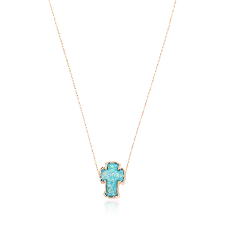 retro multicolor cross pendent alloy necklace