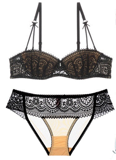 New Half Cup Lace Fun Underwear Sexy Fresh Women's Bra Set 9187_voghion.com