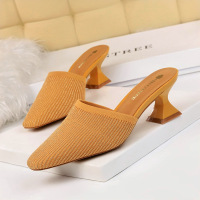 9833-1 Korean fashion daily slacker slipper thick heel high heel wool hollow square head simple and versatile women's slipper