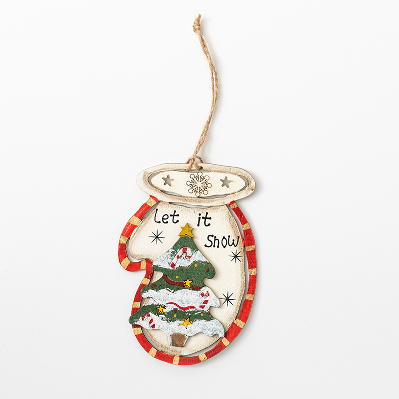 Guantes navideños de madera americanos calcetines colgante pintado árbol de navidad alce muñeco de nieve retro colgante pintado a mano