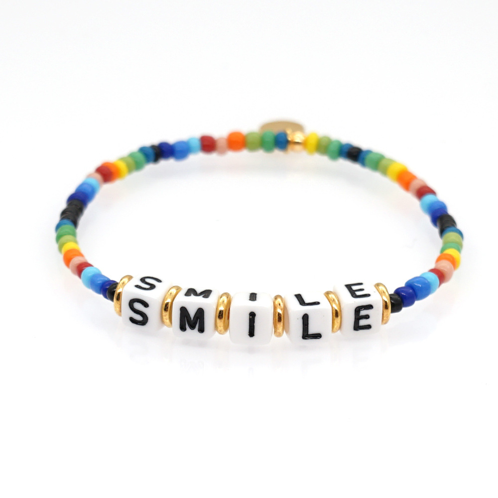 Original Boho Ethnic Wind Quartet Love Alphabet Rainbow Glass Beads Bracelet Wholesale Nihaojewelry display picture 3