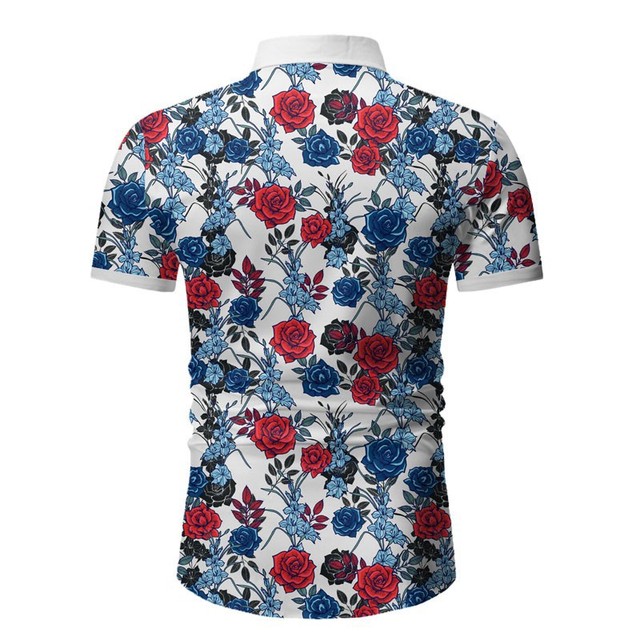 Men’s Lapel Casual Short Sleeve slim Floral Shirt