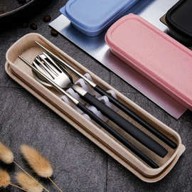 304不锈钢筷子学生上班族便携餐具套装叉勺筷三件套餐具赠品定制