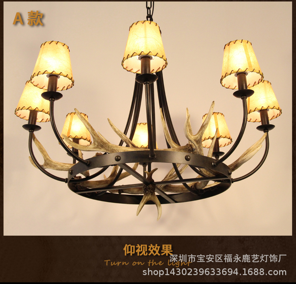 美式乡村客厅餐厅复式楼别墅灯具咖啡厅酒咖会所复古铁艺鹿角吊灯-阿里巴巴