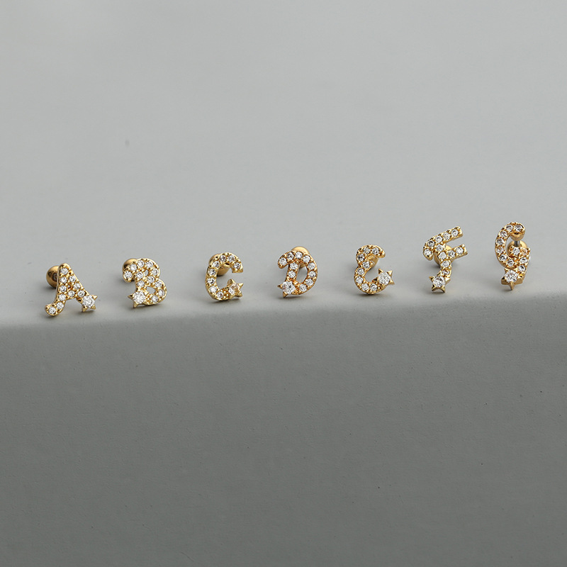Fashion Letter Copper Ear Studs Inlay Zircon Copper Earrings 1 Piece