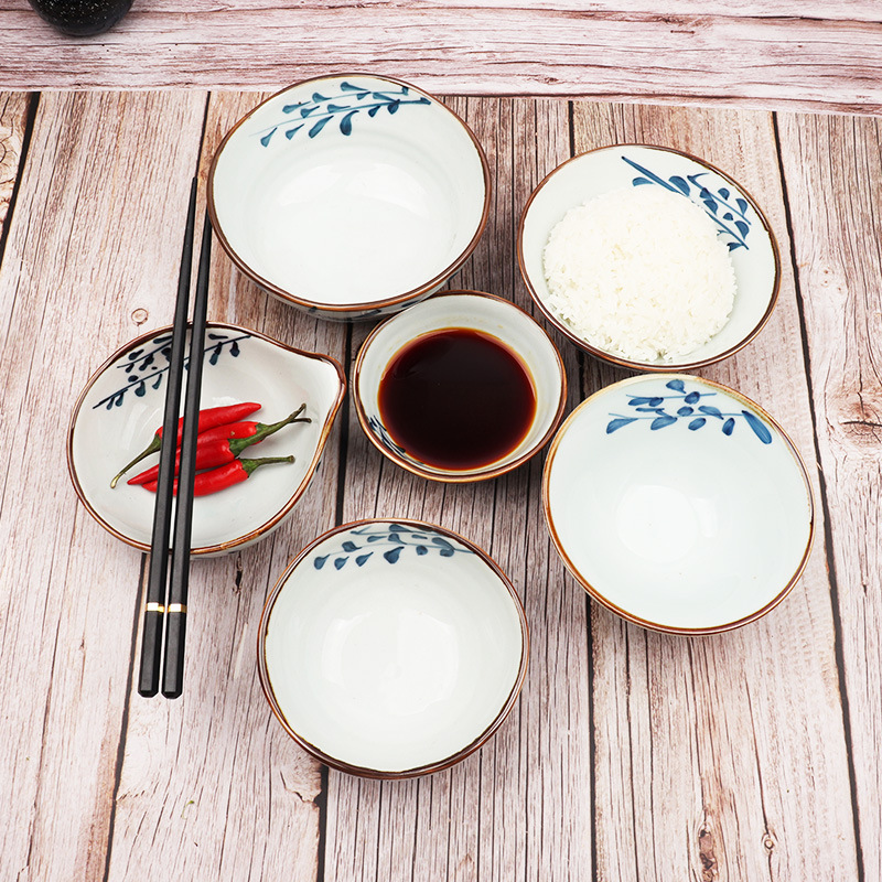 Japanese Rice Bowl Soup Bowl Dessert Snacks Hot Pot Bowl Japanese and Korean Cuisine Uncaria Blue Ceramic Hotel Restaurant Tableware