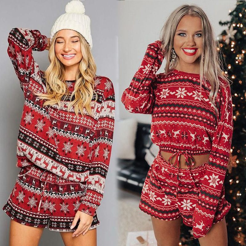 printed long-sleeved loose Christmas home set NSZH18608