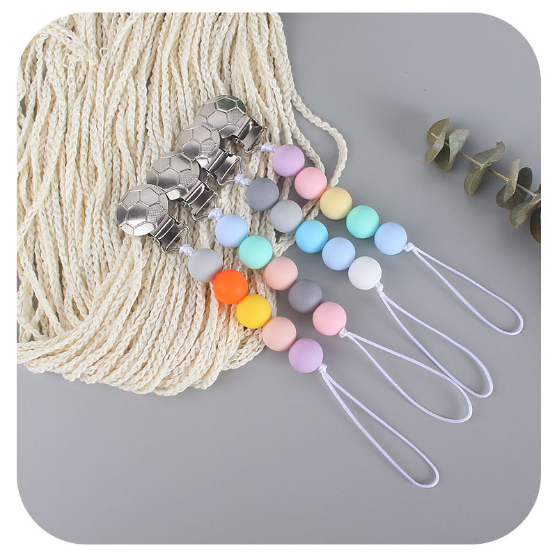 Bebé hierro fútbol chupete anti-gota cadena bebé calmante silicona chupete cadena clip anti-perdido cadena Comercio exterior nuevo estilo