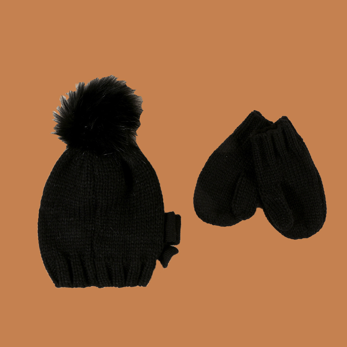 Children's Pure Color  Bowknot Woolen Cap Gloves display picture 1