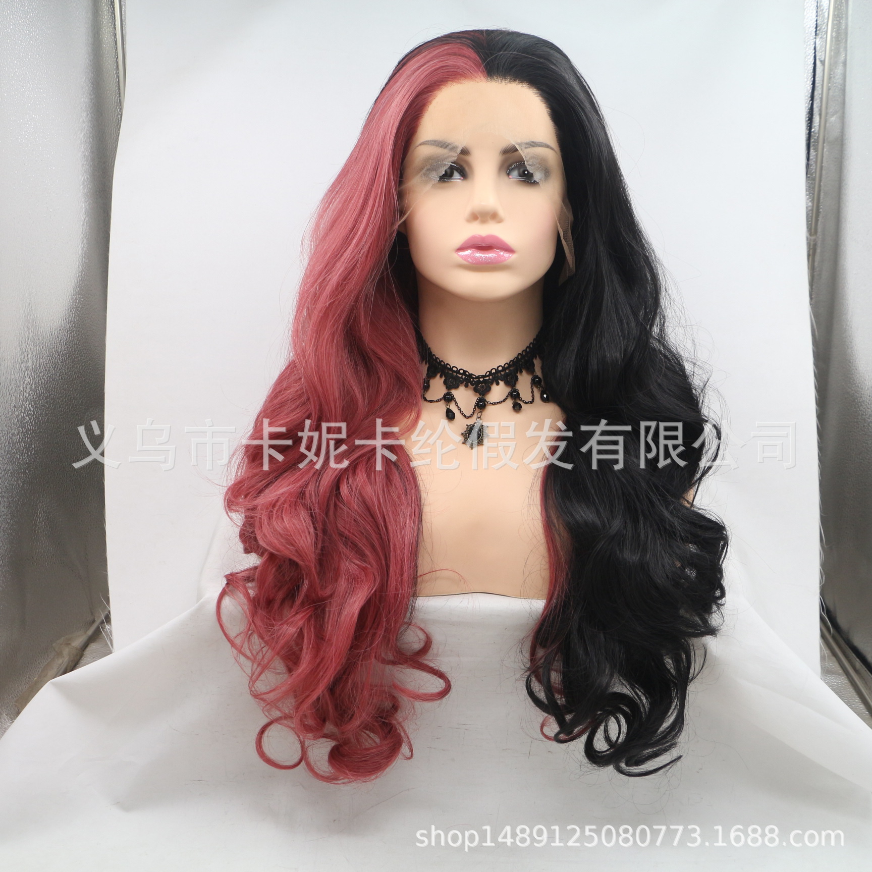 Europa y América de moda encaje 2 colores pelucas de cabello rizado largo cubierta de cabeza