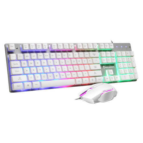 Milang T6 luminous gaming keyboard and mouse set Internet cafe installed wired USB rainbow floating backlight keyboard and mouse