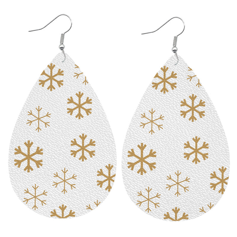 1 Pair Simple Style Classic Style Streetwear Christmas Tree Water Droplets Snowflake Pu Leather Drop Earrings display picture 2