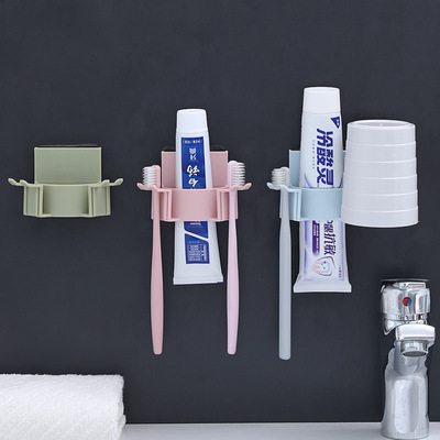 壁挂式卫生间牙刷杯漱口杯刷牙杯架免打孔洗漱无痕牙刷牙膏置物架
