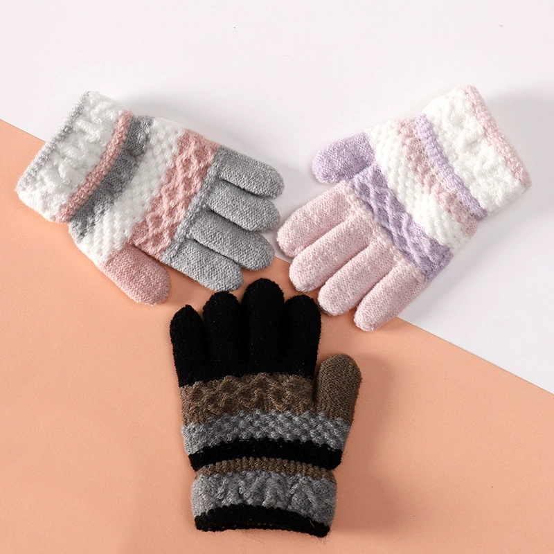 Autumn Winter Soft Knitted Baby Gloves Striped Kids Girls Boys Full Finger Gloves Autumn Winter Warm Children Mittens 3-8 Years Baby Accessories best of sale