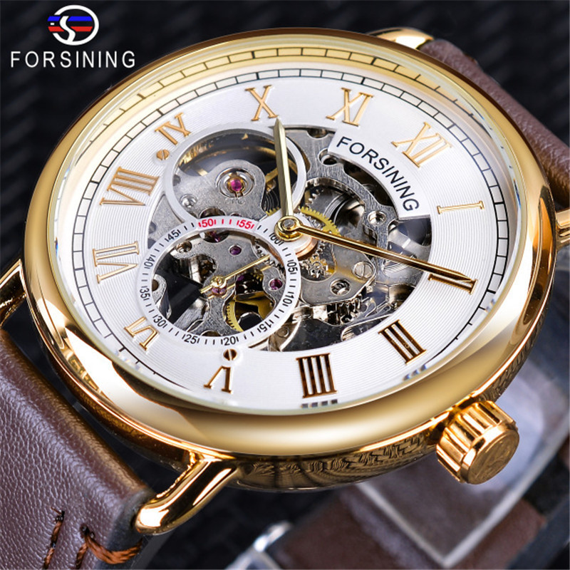 Forsining Fusini reloj mecánico manual de negocios para hombre transparente inferior casual reloj mecánico reloj cinturón