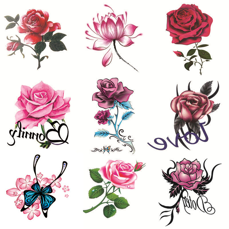 Tattoo Sticker Waterproof Women's Colorful Black Rose Flower Butterfly Personalized Fresh Tattoo Scar Covering Sticker Tattoo Sticker Waterproof Women's Colorful Black Rose Flower Butterfly Personalized Fresh Tattoo Scar Covering Sticker