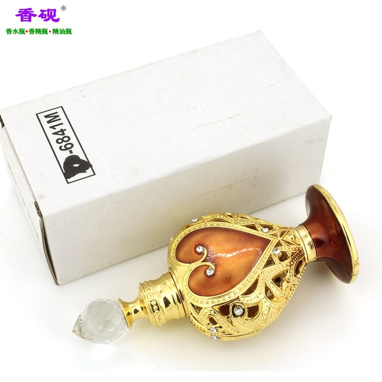 香砚12ml大桃心款金色涂金啡色油精油瓶摆件8.jpg