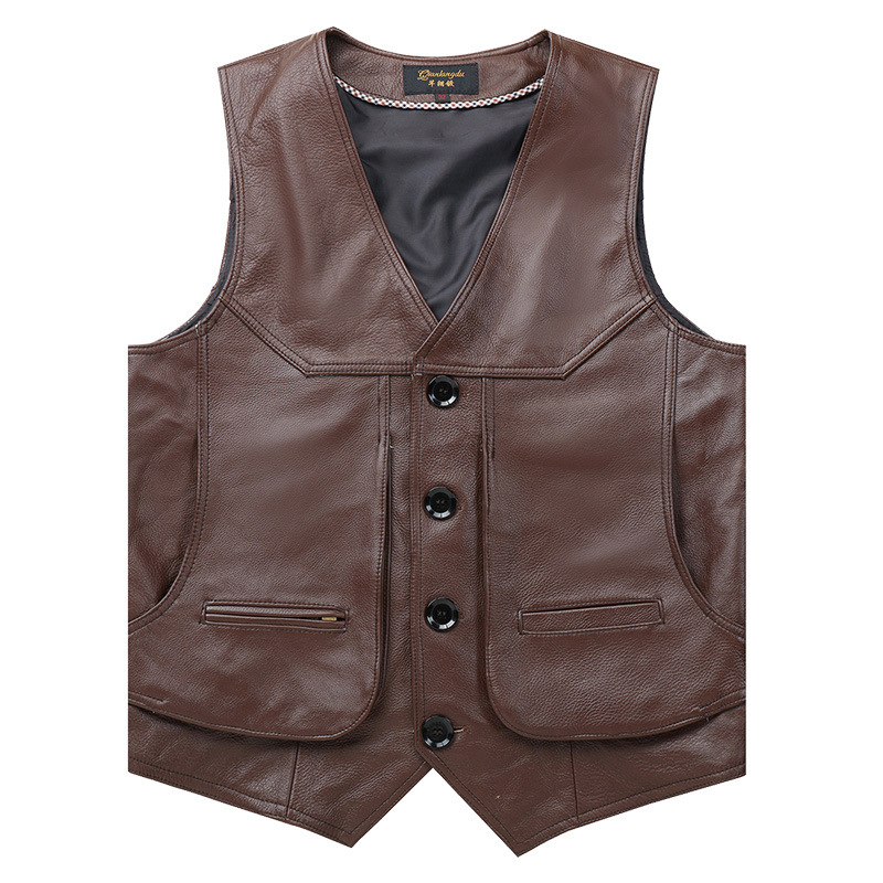 genuine leather Vest Self cultivation Metrosexual The first layer cowhide Vest Single-skin drum have cash less than that is registered in the accounts Motorcycle suit outdoors spring and autumn Multiple pockets Photography