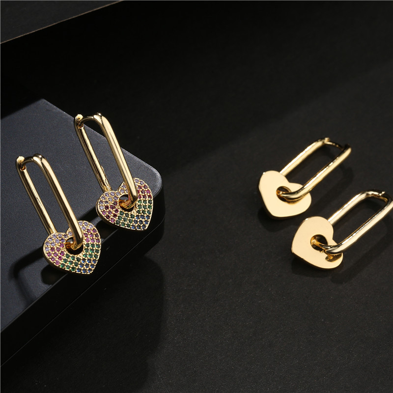 Cross-border New 18k Gold Copper Micro-inlaid Earrings European And American Famous Dripping Oil Heart Earrings  Hot Sale At display picture 3