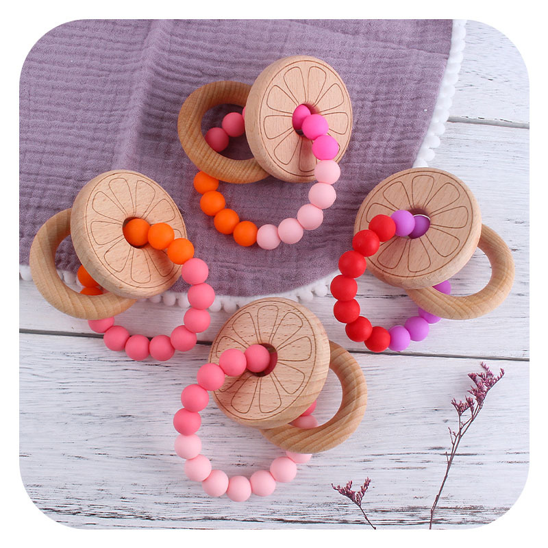 Nueva DIY creativo Beech anillo de haya flor juguete teether Seguridad Protección del Medio Ambiente silicona pulsera teether stick