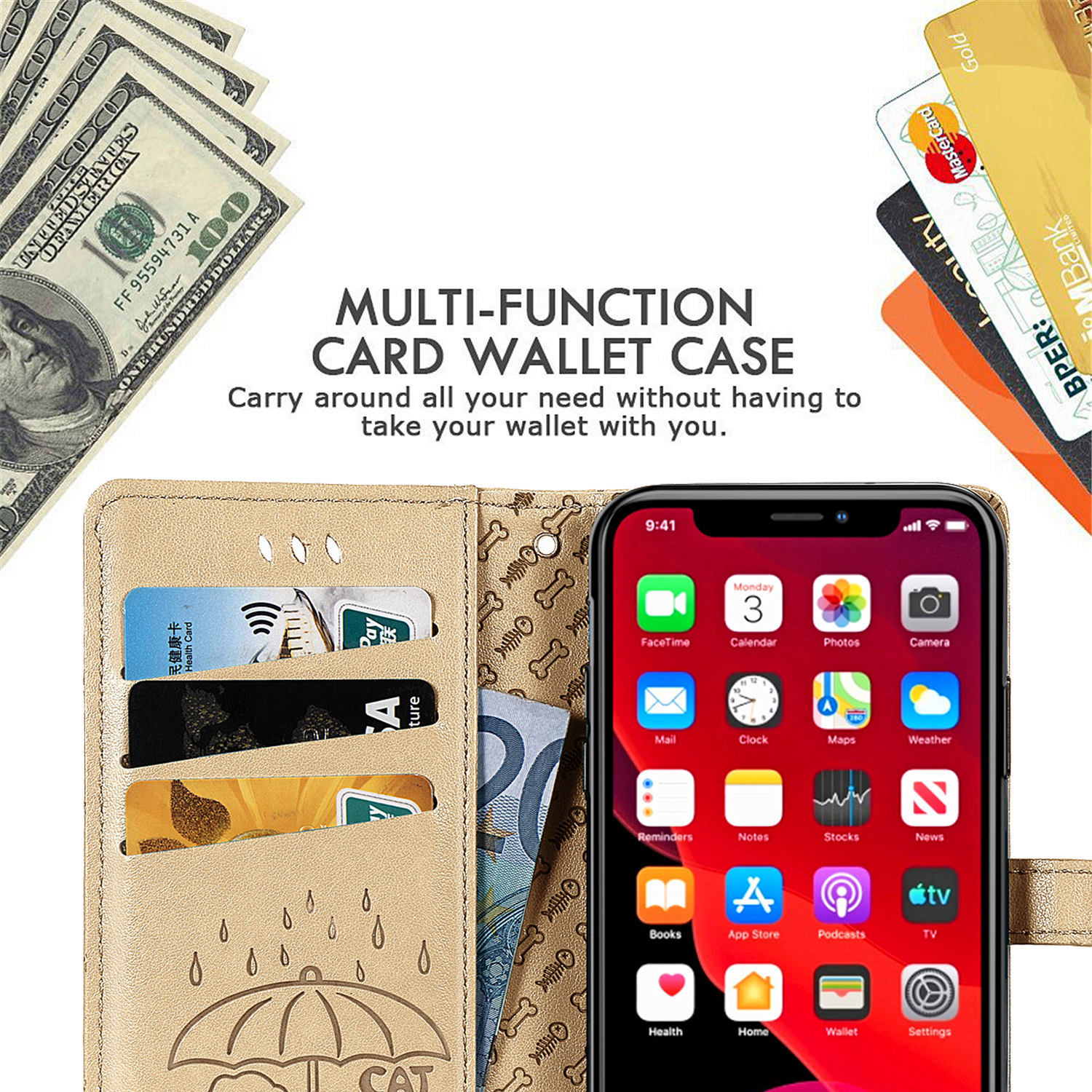 Embossed Leather Phone Case Wallet Card Holder For Iphone_voghion.com