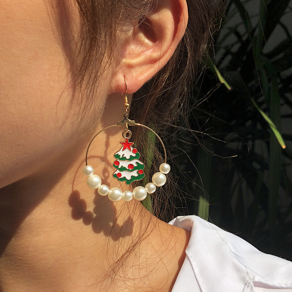 Pendientes De Alce De Árbol De Navidad De Perlas De Perlas De Gran Tamaño Exagerado Para Mujeres Gran Oferta display picture 24